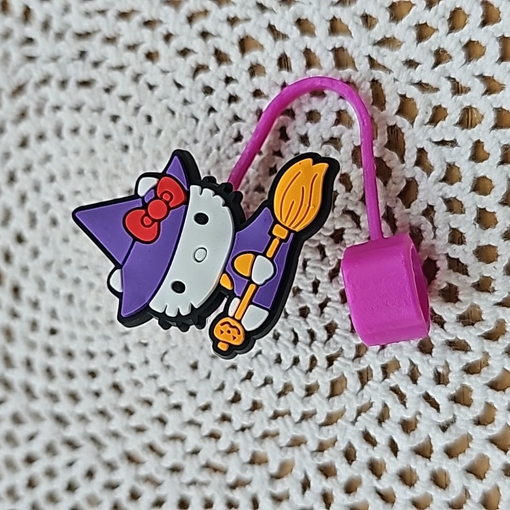 Hello, kitty halloween straw, cover witch, purple, pink, orange, white and red